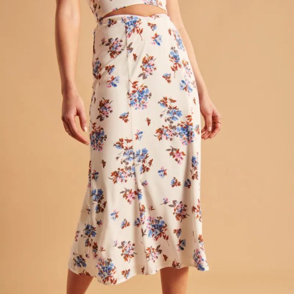Abercrombie Dipped Waist Midi Floral Skirt XL Petite - NEW - Picture 1 of 16